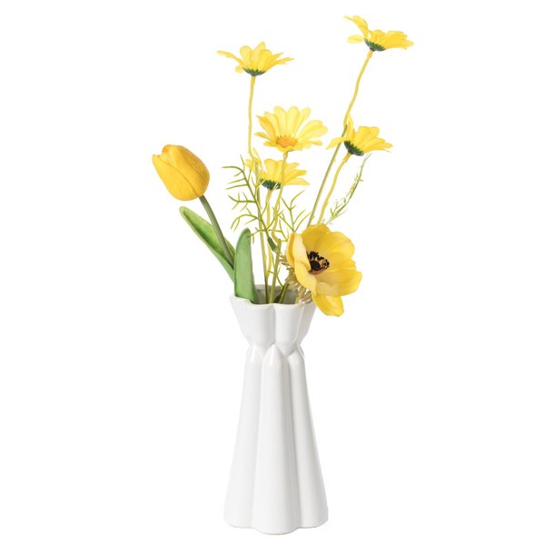 Fabulaxe 7 H Ceramic Modern Glazed Flower Shape Sculpture Table Vase, White QI004058.M